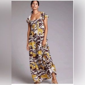 Anthropologie Summer Smocked Tiger Maxi Dress